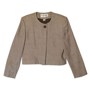 Vintage JH Collectibles Cropped Wool Blazer Glen Plaid Tan Brown Mod Preppy 10